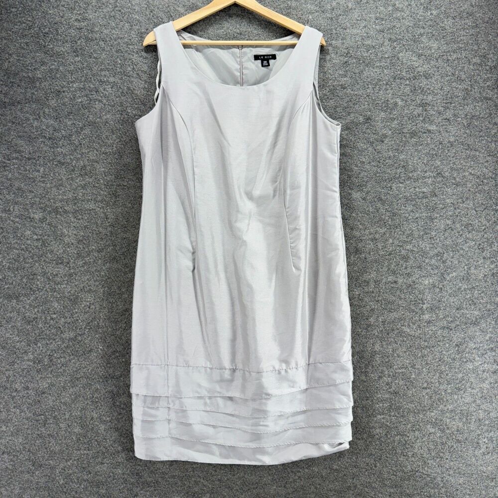 Le Bos Dress Women 14W Plus Gray Shift Midi Sleeveless Lined Zipper Sleeveless